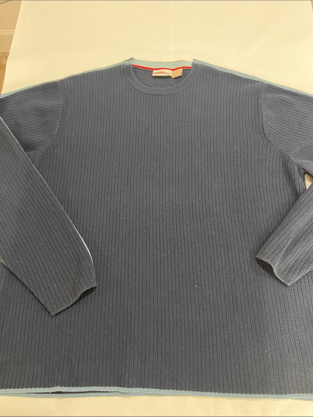 VTG Quiksilver Men's Ribbed Crewneck Sweater - Blue with Light Trim Sz XL  Y2K